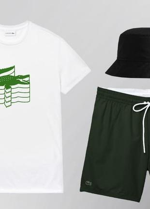 Летний спортивный костюм комплект плавательные шорты футболка лакоста