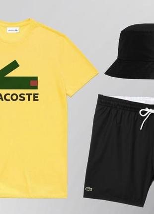 Літній спортивний костюм комплект плавальні шорти футболка жовтий lacoste1 фото