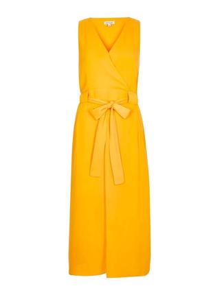 Стильное солнечное женственное миди-платье на запах, с карманами3 фото