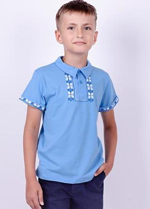 Вышиванка для мальчиков короткий рукав, голубой