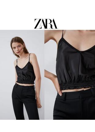 Zara чорний укорочений топ сатиновий кроп-топ шовковий майка блуза owens lang