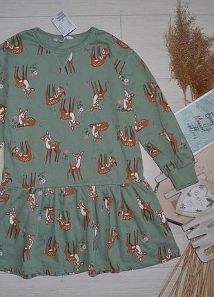 2-4/4-6/6-8/8-10 лет h&m новое фирменное теплое платье девочке косуля олененок олень