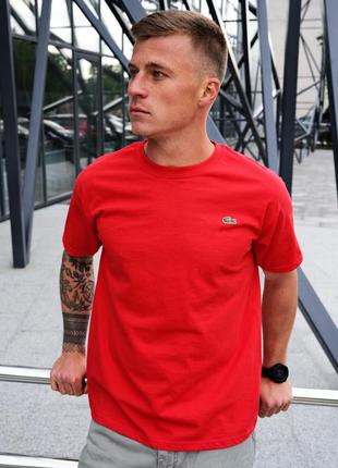 Стильная мужская хлопковая футболка lacoste красная лакоста