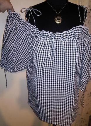 Нова,чарівна блузка в клітку,бавовна,з відкритими плечима,бохо,asos2 фото