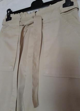 Женские бежевые летние брюки мом на резинке, хлопок, германия7 фото