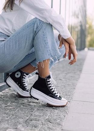Converse run star hike hi black white gum женские чёрные кеды конверс на высокой...