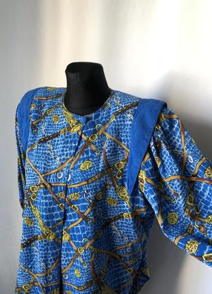 Diane freis винтаж блузка шёлк голубая принт ремешки2 фото