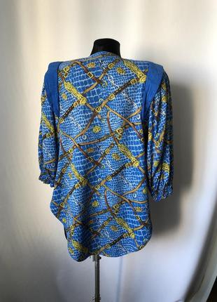 Diane freis винтаж блузка шёлк голубая принт ремешки3 фото