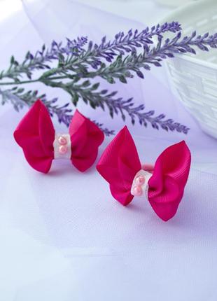 Бабочки розовые (малиновые) резинка для волос из репсовой ленты