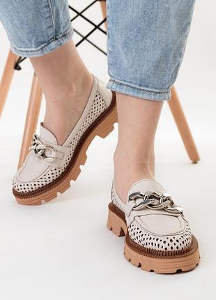 Туфлі шкіряні з перфорацією бежеві 919тz-а