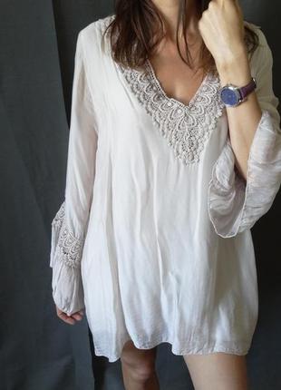 Женская  шёлковая  однотонная  блуза  свободного кроя италия2 фото