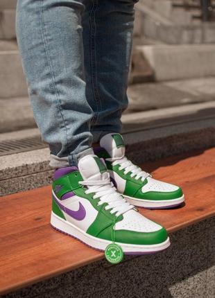 Стильні чоловічі високі кросівки nike air jordan шкіряні білі найк