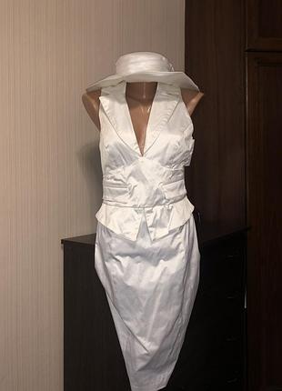 Шикарне біле сатинове плаття міді піджак котон з голою спинкою
