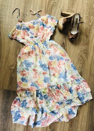 Платье в цветочный принт, сарафан рюши1 фото