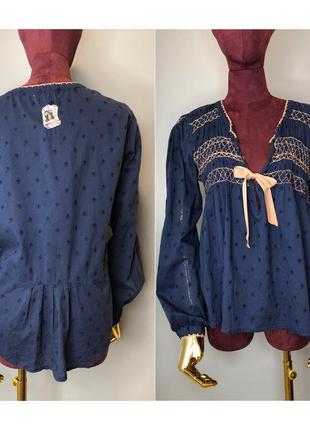 Odd molly хлопковая синяя блуза в бохо стиле вышиванка бебидолл rundholz owens6 фото