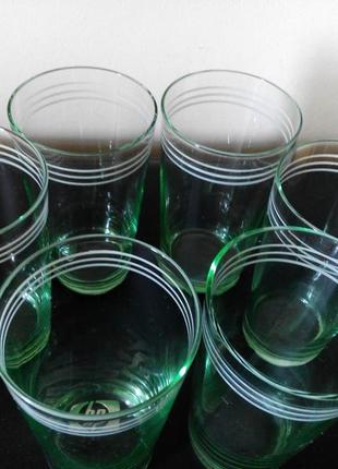 Набор стаканчиков 150 грамм зеленые с белыми полосами тонкое стекло 60 гг.  ссср6 фото