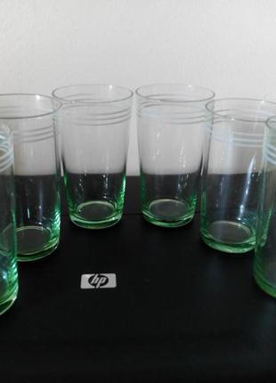 Набор стаканчиков 150 грамм зеленые с белыми полосами тонкое стекло 60 гг.  ссср2 фото