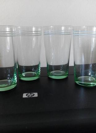 Набор стаканчиков 150 грамм зеленые с белыми полосами тонкое стекло 60 гг.  ссср8 фото