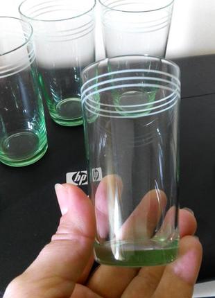 Набор стаканчиков 150 грамм зеленые с белыми полосами тонкое стекло 60 гг.  ссср9 фото