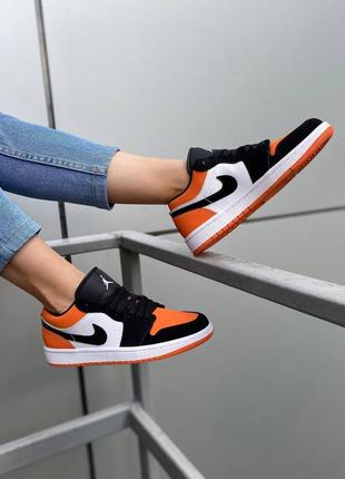 Nike air jordan low orange black white, женские кроссовки8 фото