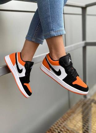 Nike air jordan low orange black white, женские кроссовки7 фото