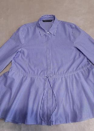 Блузка рубашка из поплина в полоску талия-завязки длинный рукав р. 6-8 zara7 фото