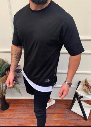 Стильна чоловіча трикотажна футболка оверсайз з підкладкою, чорна
