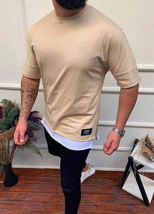 Стильна чоловіча трикотажна футболка оверсайз з підкладкою бежева