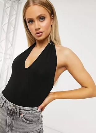 Чорный боди халтер на шею zara