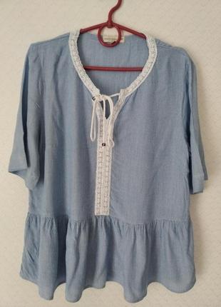 Голубая натуральная блузка, блуза, футболка, футболочка 48-50 р.