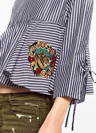 Блуза, сорочка в смужку з вишивкою, zara, xs/s
