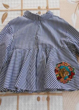 Блуза, сорочка в смужку з вишивкою, zara, xs/s6 фото