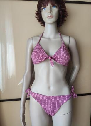 Купальник раздельный розовый в белый горох италия