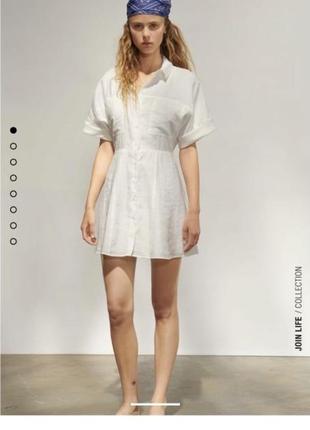 Платье-рубашка короткое белое zara размеры s,l