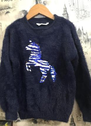 Свитер кофта травка единорогом паетки next marks&spenser zara gap h&m