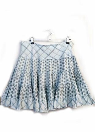 Летняя голубая юбка широкая оборки р 38 коттон короткая1 фото