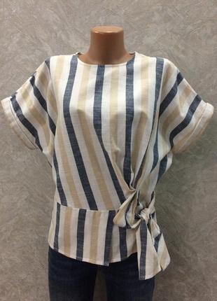 Блуза в смужку з зав'язкою warehouse