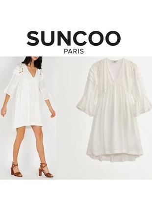 Suncoo paris дизайнерське біле сукня пляжне туніка з вишивкою мереживом рюші хіпі бохо runholz