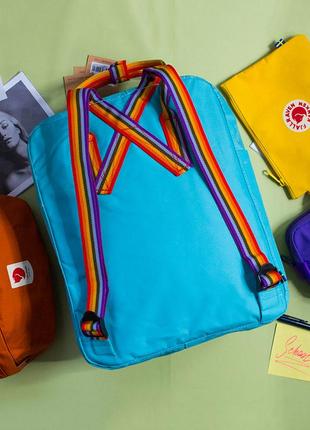 Рюкзак канкен классик, fjallraven kanken classic, голубой, с радужными ручками, радужный, акция, подарок, школьный, шкільний портфель2 фото