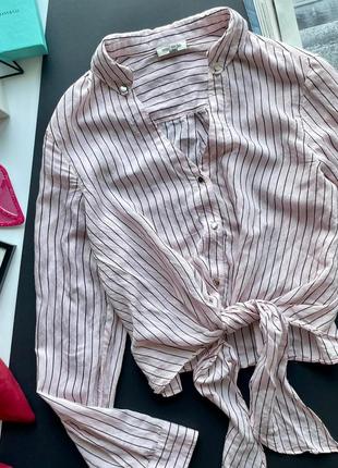👚стильная нежно розовая рубашка в полоску/полосатая рубашка с завязками на талии👚5 фото