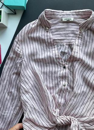 👚стильная нежно розовая рубашка в полоску/полосатая рубашка с завязками на талии👚9 фото