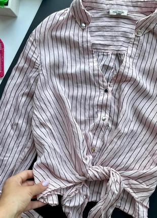 👚стильная нежно розовая рубашка в полоску/полосатая рубашка с завязками на талии👚4 фото