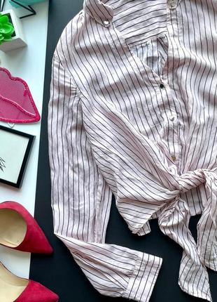 👚стильная нежно розовая рубашка в полоску/полосатая рубашка с завязками на талии👚8 фото