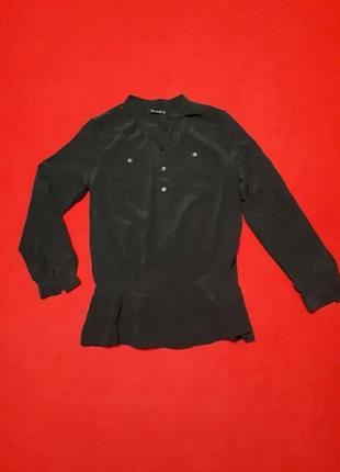 Шелковая удлиненная  черная блузка блуза с длинным рукавом р 38