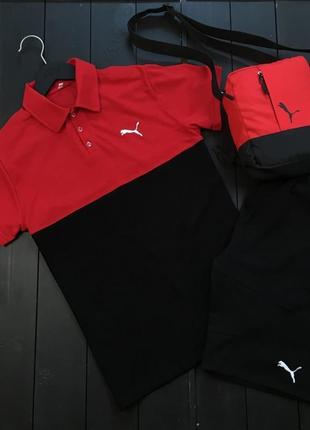 Чоловічий літній трикотажний спортивний костюм + барсетка pumq червоний
