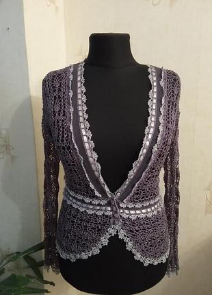 Натуральний нарядний кардиган, в'язка, хенд мейд, віскоза, казка, авторська модель, лаванда