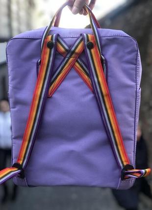 Рюкзак сумка fjallraven kanken с радужными ручками канкен  сиреневый радуга  16 литров портфель клас2 фото