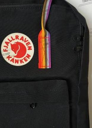 Рюкзак сумка fjallraven kanken з райдужними ручками канкен чорний веселка 16 літрів портфель класік2 фото