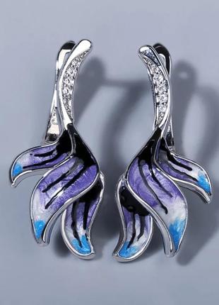Ефектні сережки. емаль, фіаніти