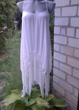 Плаття туніка біле з бахромою